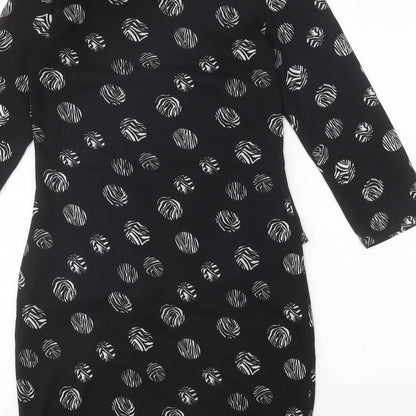 Indulgence Womens Black Geometric Wool A-Line Size S Round Neck Pullover
