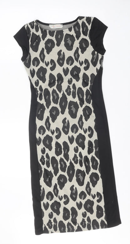 Cameo Rose Womens Black Animal Print Polyester Pencil Dress Size 12 Boat Neck Pullover - Leopard Print