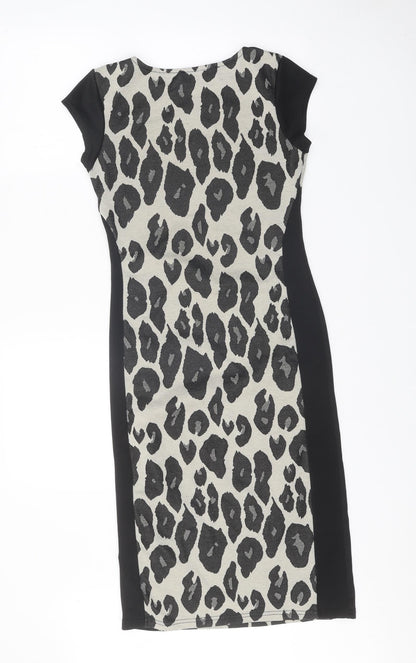 Cameo Rose Womens Black Animal Print Polyester Pencil Dress Size 12 Boat Neck Pullover - Leopard Print