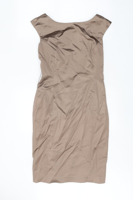 Preworn Womens Brown Polyester Pencil Dress One Size Boat Neck Zip