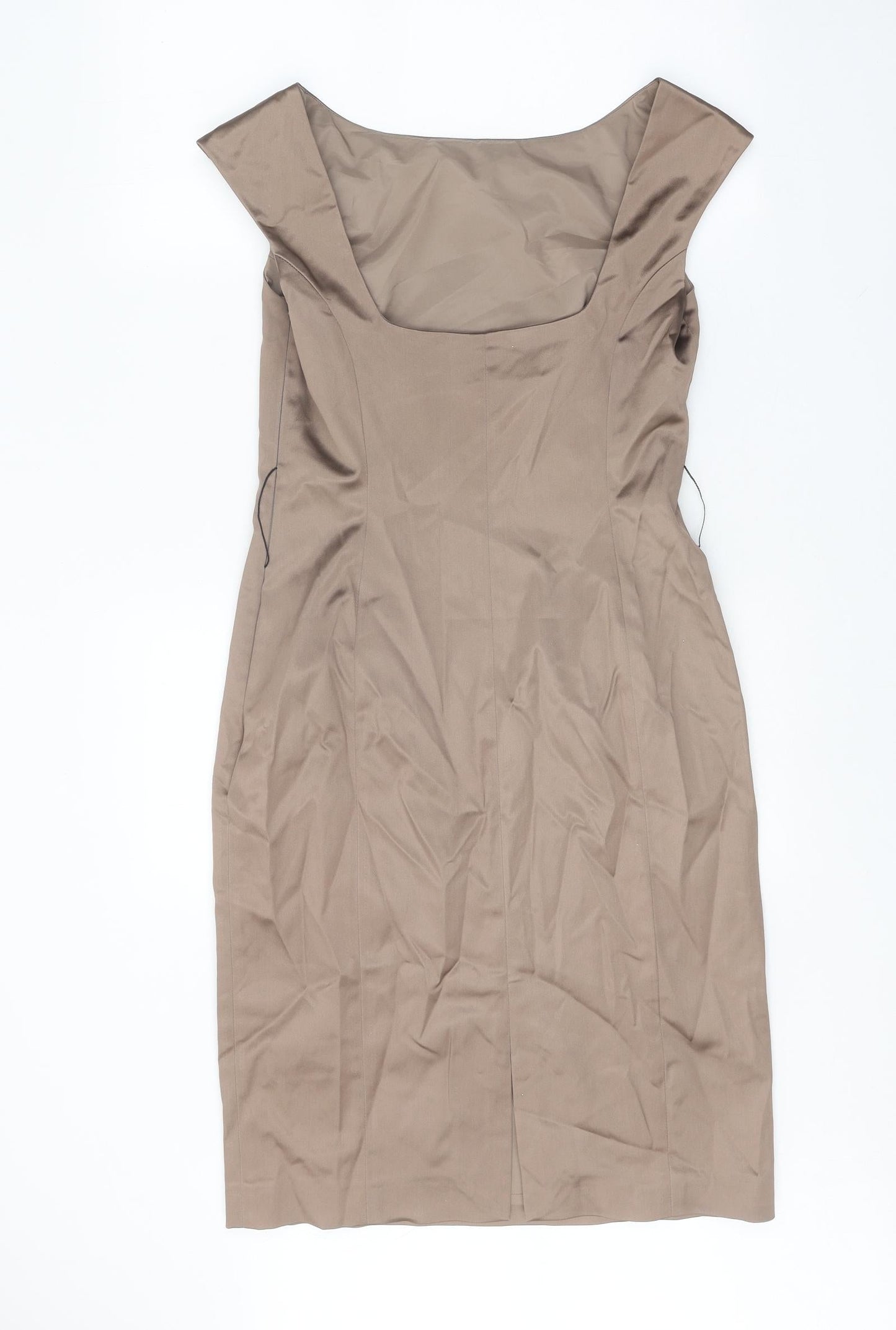 Preworn Womens Brown Polyester Pencil Dress One Size Boat Neck Zip