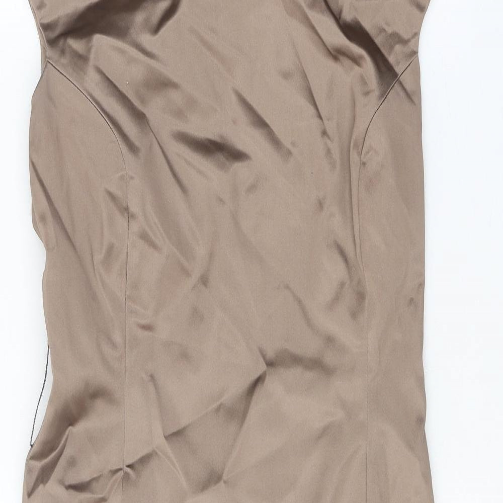 Preworn Womens Brown Polyester Pencil Dress One Size Boat Neck Zip