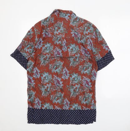 Mens UK Size S Native Youth Brown  Button-Up Short Sleeve Casual Shirt