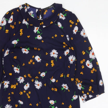 Atmosphere Womens Blue Floral Polyester Shift Size 8 Collared Button