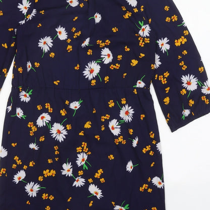 Atmosphere Womens Blue Floral Polyester Shift Size 8 Collared Button