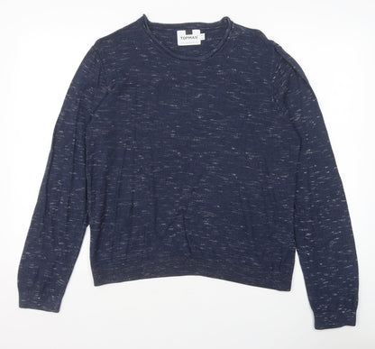 Topman Mens Blue Round Neck Cotton Pullover Jumper Size S Long Sleeve