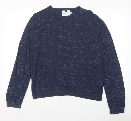 Topman Mens Blue Round Neck Cotton Pullover Jumper Size S Long Sleeve