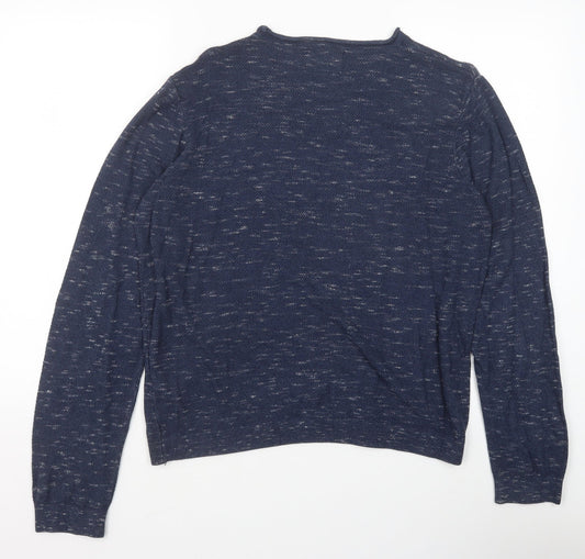 Topman Mens Blue Round Neck Cotton Pullover Jumper Size S Long Sleeve