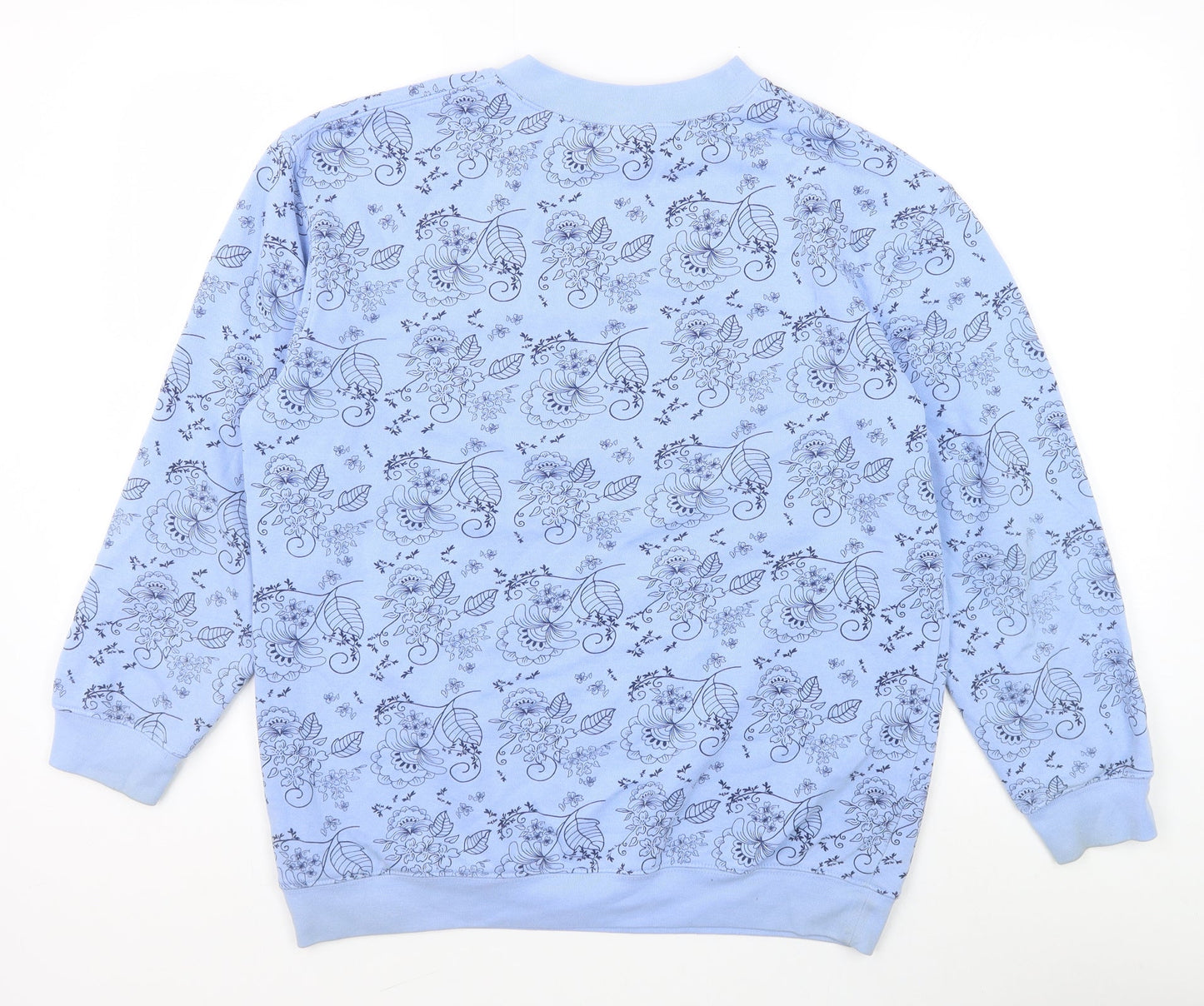 Damart Womens Blue Floral Cotton Pullover Sweatshirt Size 10 Pullover