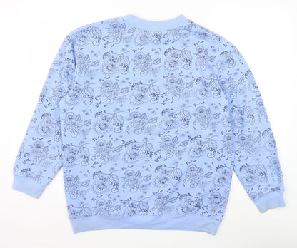 Damart Womens Blue Floral Cotton Pullover Sweatshirt Size 10 Pullover