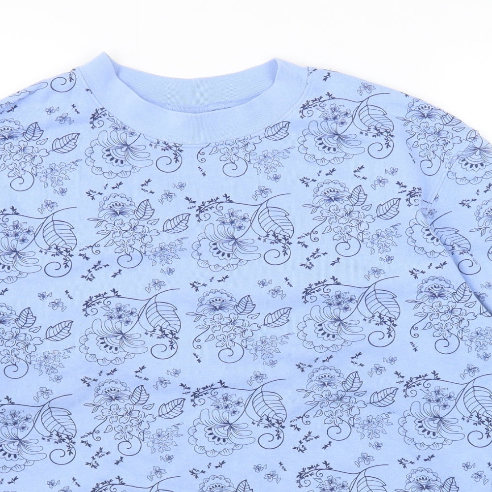 Damart Womens Blue Floral Cotton Pullover Sweatshirt Size 10 Pullover