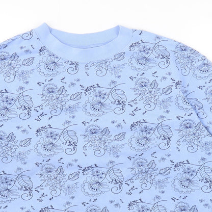 Damart Womens Blue Floral Cotton Pullover Sweatshirt Size 10 Pullover