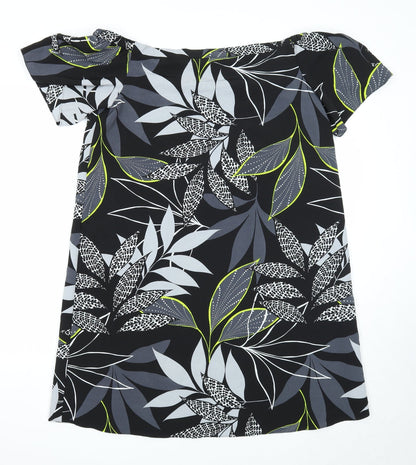 George Womens Black Floral Viscose A-Line Size 14 Boat Neck Pullover