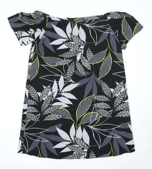 George Womens Black Floral Viscose A-Line Size 14 Boat Neck Pullover