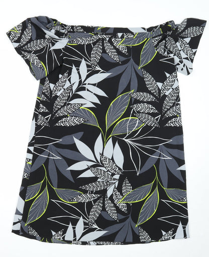 George Womens Black Floral Viscose A-Line Size 14 Boat Neck Pullover