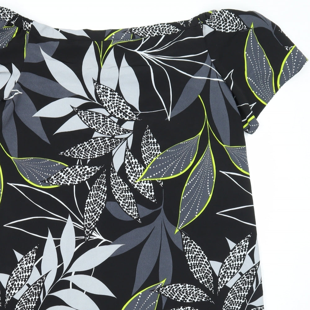 George Womens Black Floral Viscose A-Line Size 14 Boat Neck Pullover