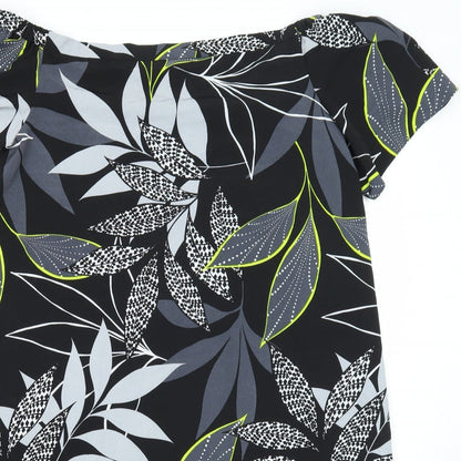 George Womens Black Floral Viscose A-Line Size 14 Boat Neck Pullover