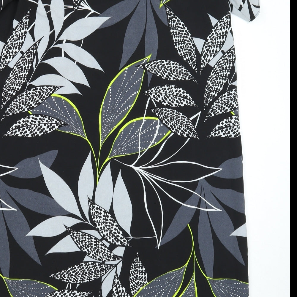 George Womens Black Floral Viscose A-Line Size 14 Boat Neck Pullover