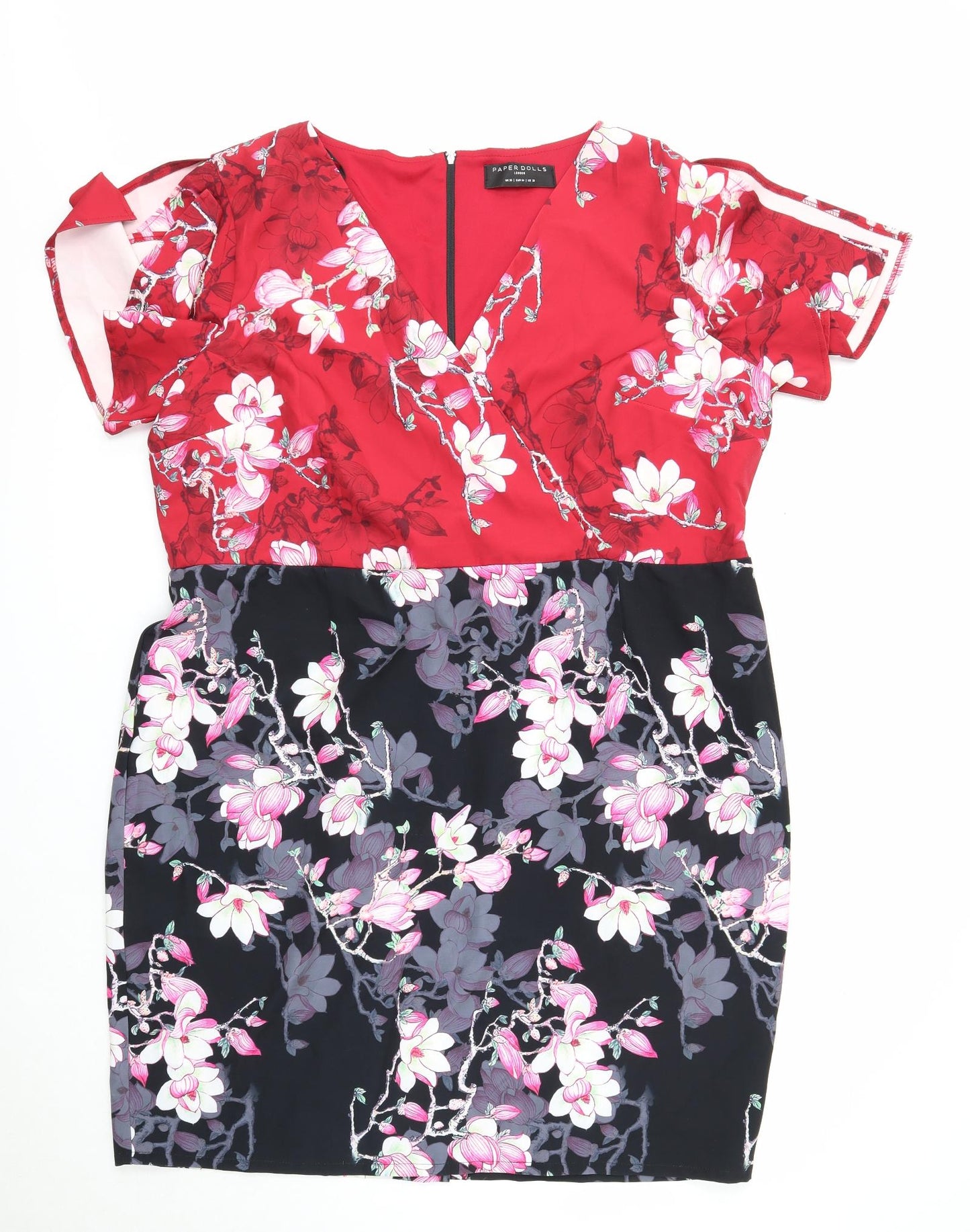 Paper Dolls Womens Multicoloured Floral Polyester A-Line Size 6 V-Neck Zip