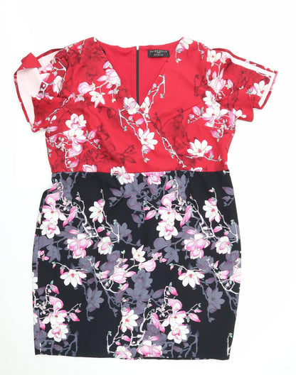 Paper Dolls Womens Multicoloured Floral Polyester A-Line Size 6 V-Neck Zip