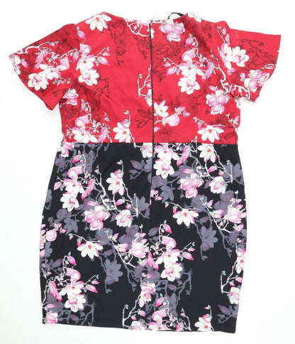 Paper Dolls Womens Multicoloured Floral Polyester A-Line Size 6 V-Neck Zip