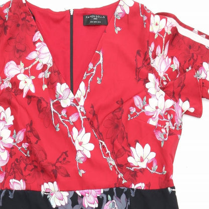 Paper Dolls Womens Multicoloured Floral Polyester A-Line Size 6 V-Neck Zip