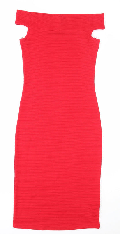 Therapy Womens Red Acrylic Bodycon Size 8 Off the Shoulder Pullover
