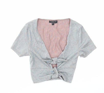 Womens UK Size 6 Topshop Silver Cropped Tank