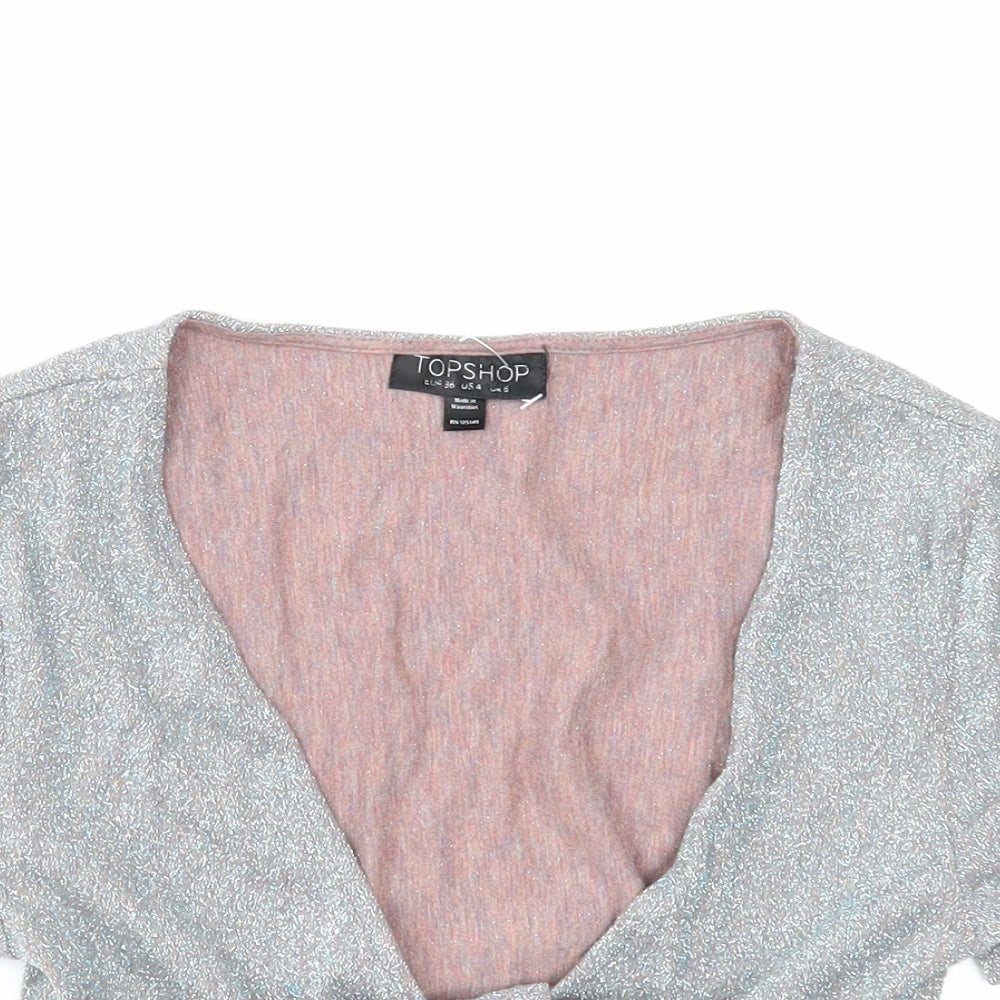 Womens UK Size 6 Topshop Silver Cropped Tank