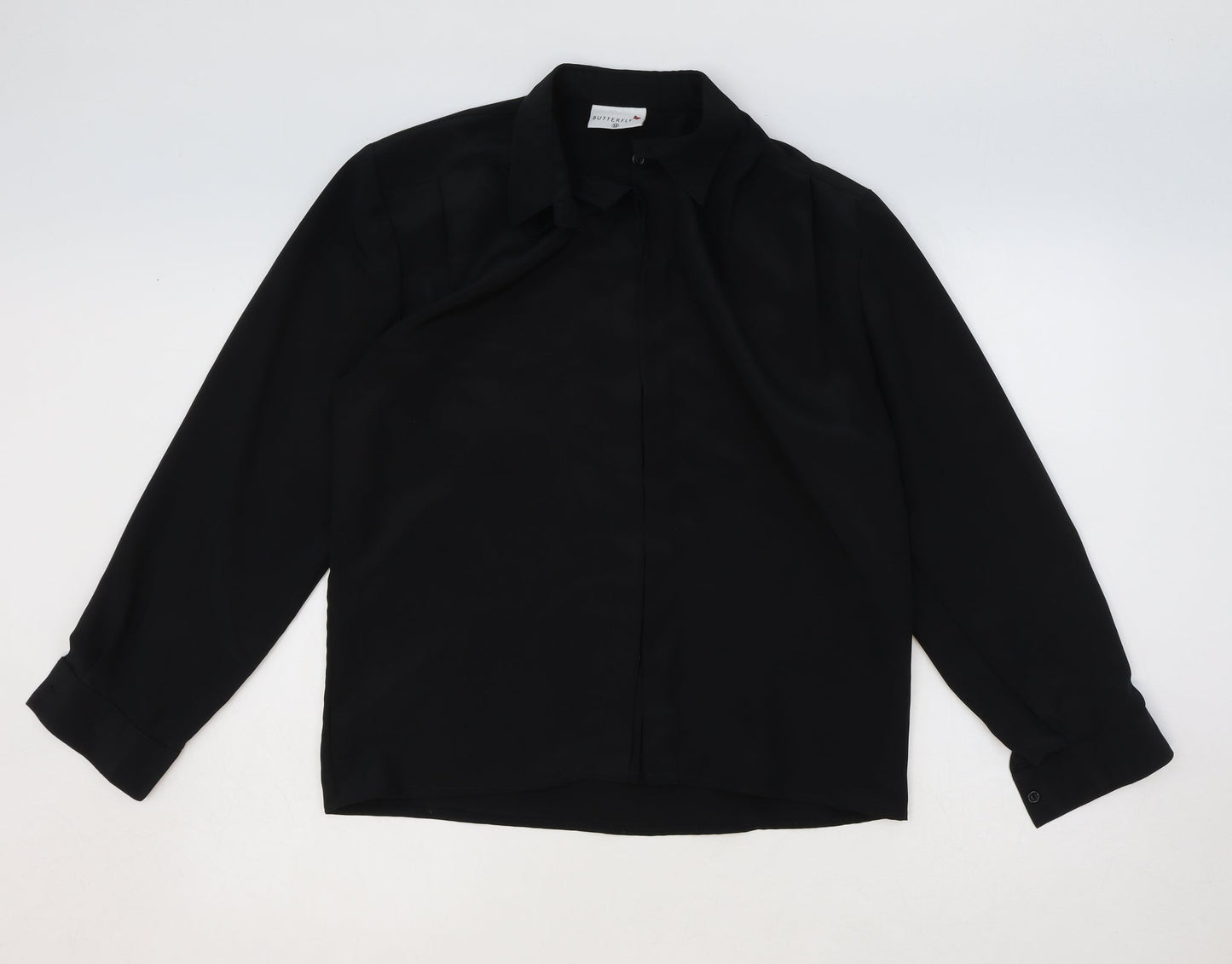 Womens UK Size 12 Butterfly Black Basic Button-Up