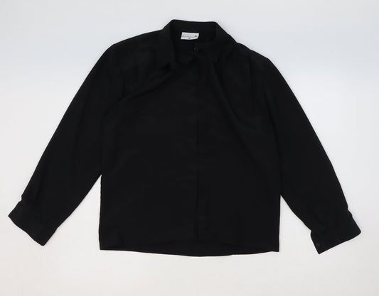 Womens UK Size 12 Butterfly Black Basic Button-Up