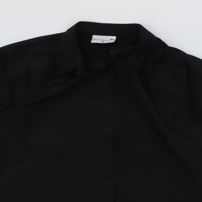 Womens UK Size 12 Butterfly Black Basic Button-Up
