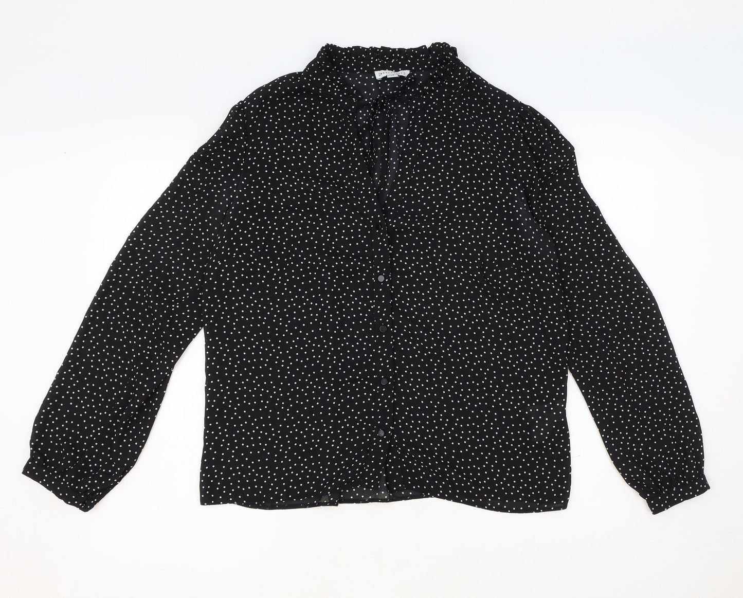 Womens UK Size 12 Warehouse Black Basic Button-Up