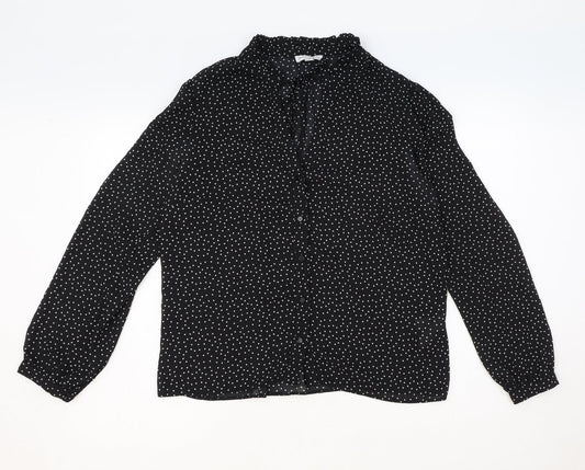Womens UK Size 12 Warehouse Black Basic Button-Up