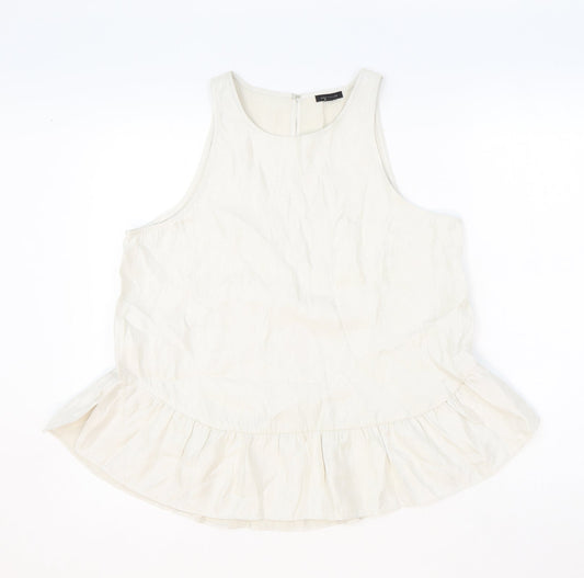 Ann Taylor Womens Beige Polyester Basic Tank Size M Round Neck