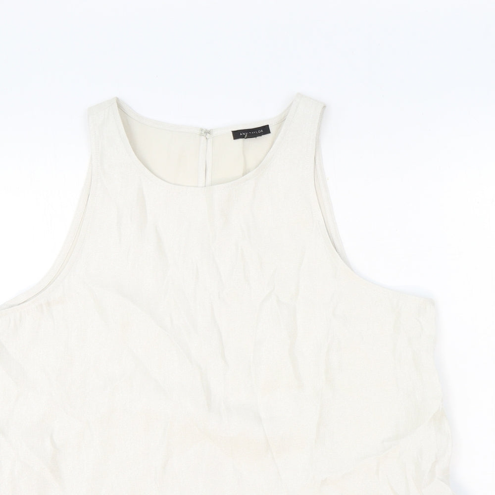 Ann Taylor Womens Beige Polyester Basic Tank Size M Round Neck