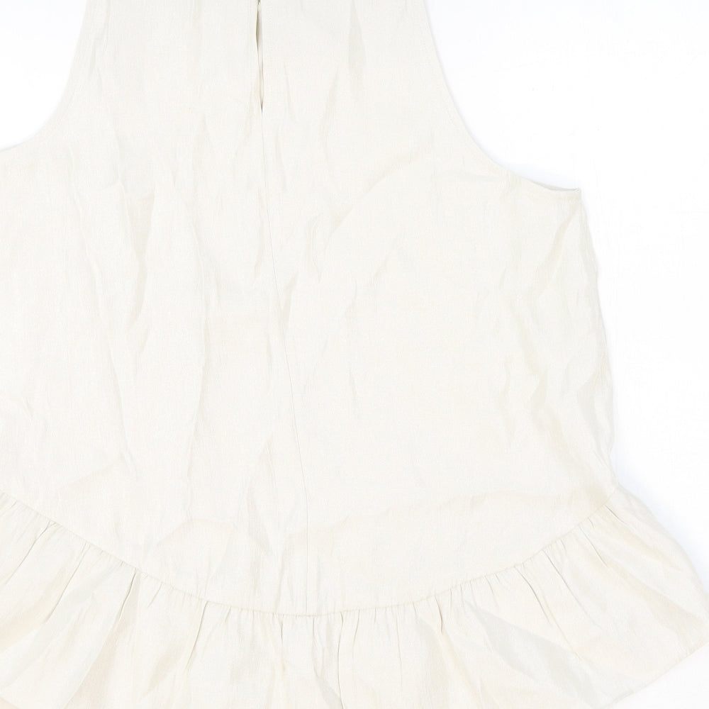 Ann Taylor Womens Beige Polyester Basic Tank Size M Round Neck