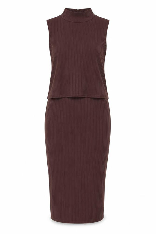 Boohoo Womens Brown Polyester Bodycon Size 14 Mock Neck Pullover