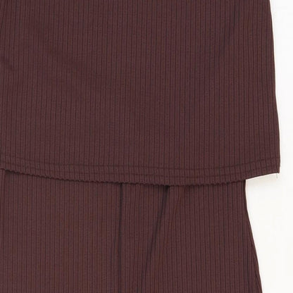 Boohoo Womens Brown Polyester Bodycon Size 14 Mock Neck Pullover