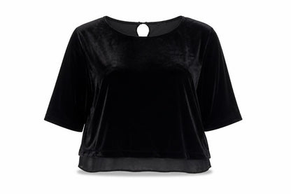 River Island Womens Black Polyester Cropped Blouse Size 18 Boat Neck - Chiffon Hem
