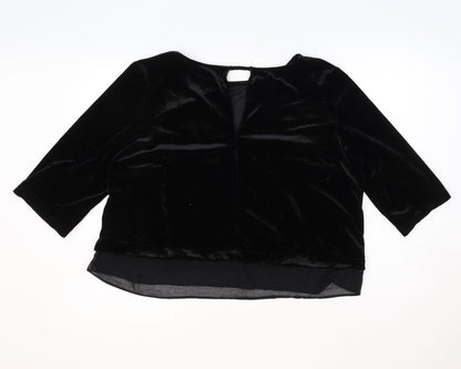 River Island Womens Black Polyester Cropped Blouse Size 18 Boat Neck - Chiffon Hem