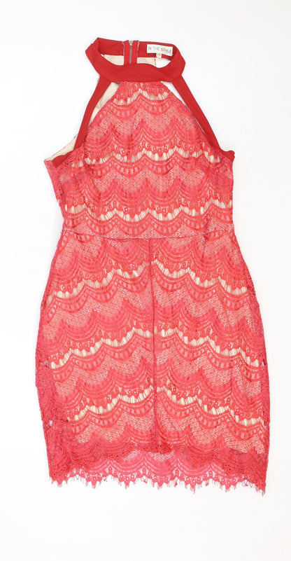 In the Style Womens Red Geometric Polyester Bodycon Size 14 Round Neck Zip