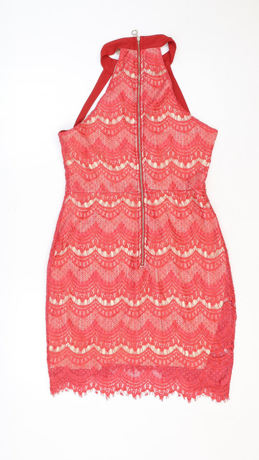 In the Style Womens Red Geometric Polyester Bodycon Size 14 Round Neck Zip