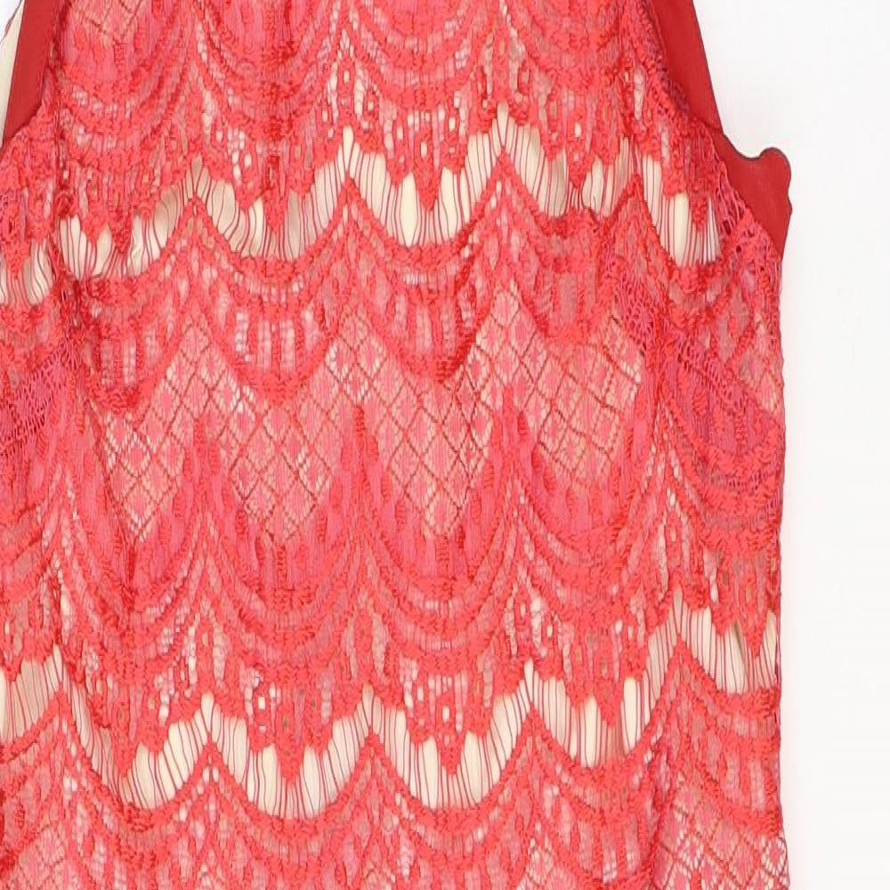 In the Style Womens Red Geometric Polyester Bodycon Size 14 Round Neck Zip