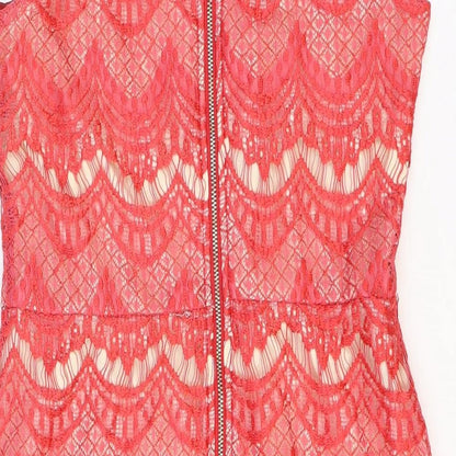 In the Style Womens Red Geometric Polyester Bodycon Size 14 Round Neck Zip