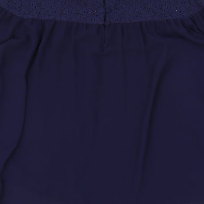 Topshop Womens Blue Polyester Basic Blouse Size 10 Round Neck - Lace Detail