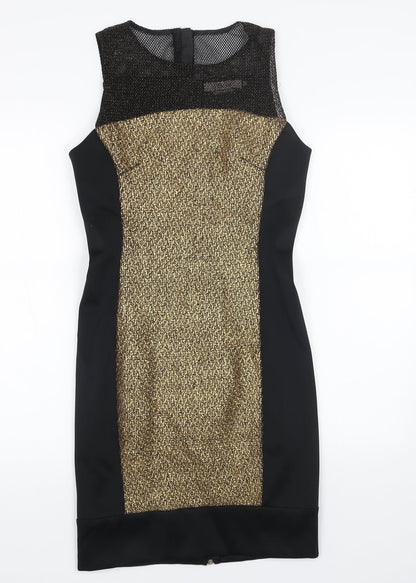 DS DRES Womens Black Polyester Pencil Dress Size 8 Scoop Neck Zip
