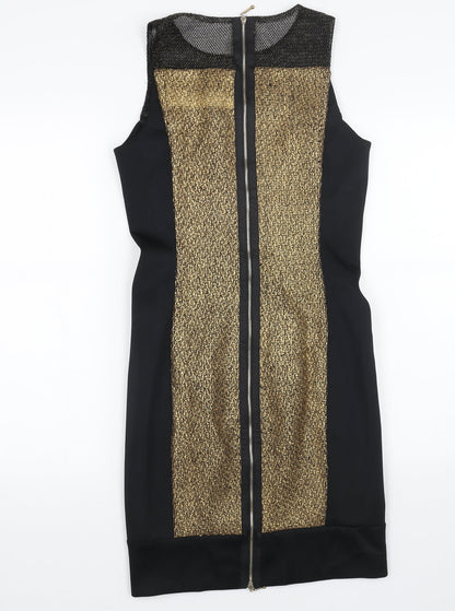 DS DRES Womens Black Polyester Pencil Dress Size 8 Scoop Neck Zip