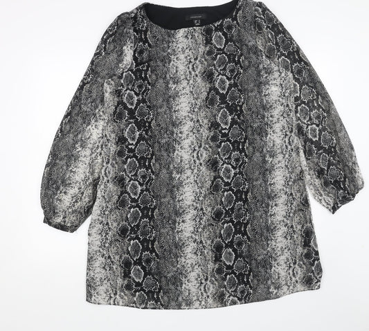 Primark Womens Grey Animal Print Polyester A-Line Size 16 Round Neck Pullover - Snakeskin Pattern