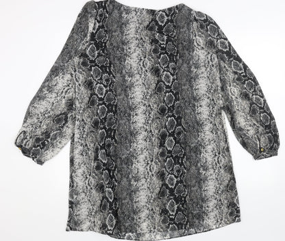 Primark Womens Grey Animal Print Polyester A-Line Size 16 Round Neck Pullover - Snakeskin Pattern